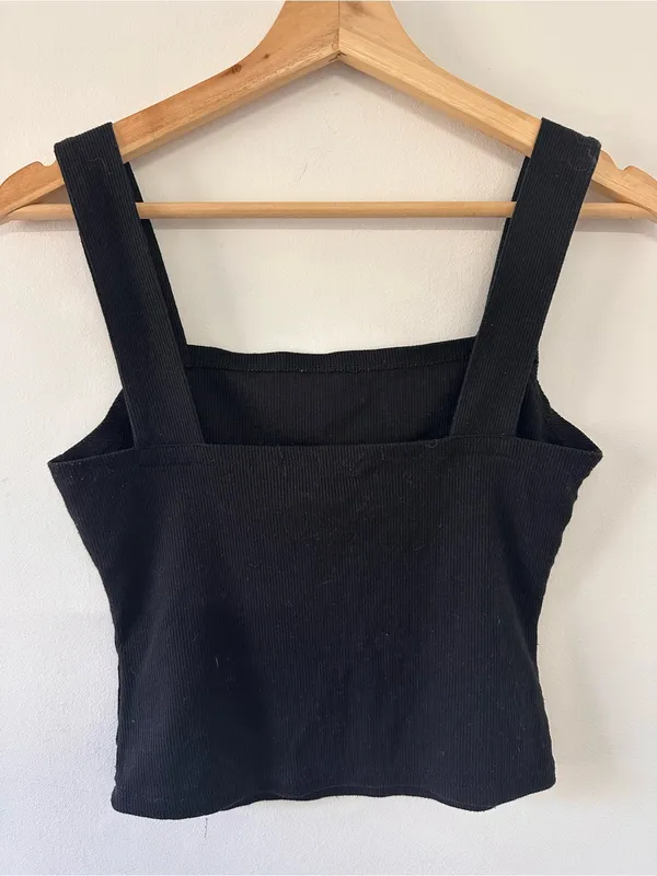Black Ribbed Cropped Tank Top Small - Image 2