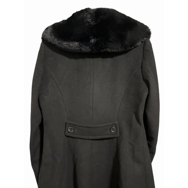 Lauren Ralph Lauren‎ Faux-Fur-Collar Wool Blend Coat Black Women's Size 4 - Image 4