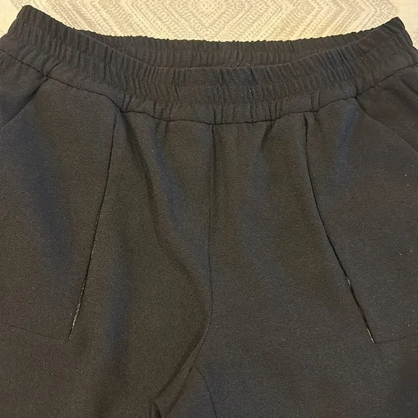 Ann Taylor Women’s Black Elastic Waist Dress Pant Joggers w/ Faux Leather Trim - Image 2