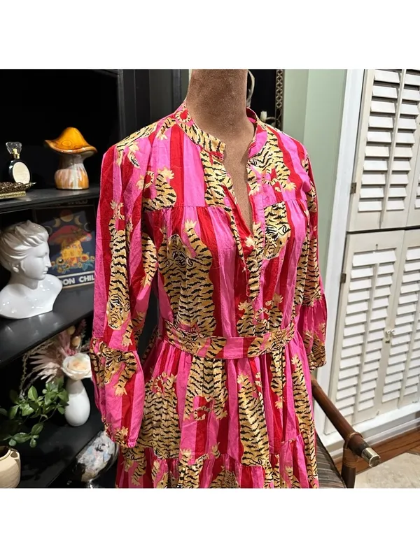 The Roots Pink Tiger Stripe Dress – Tagged XS, Fits Up to Small - Image 4