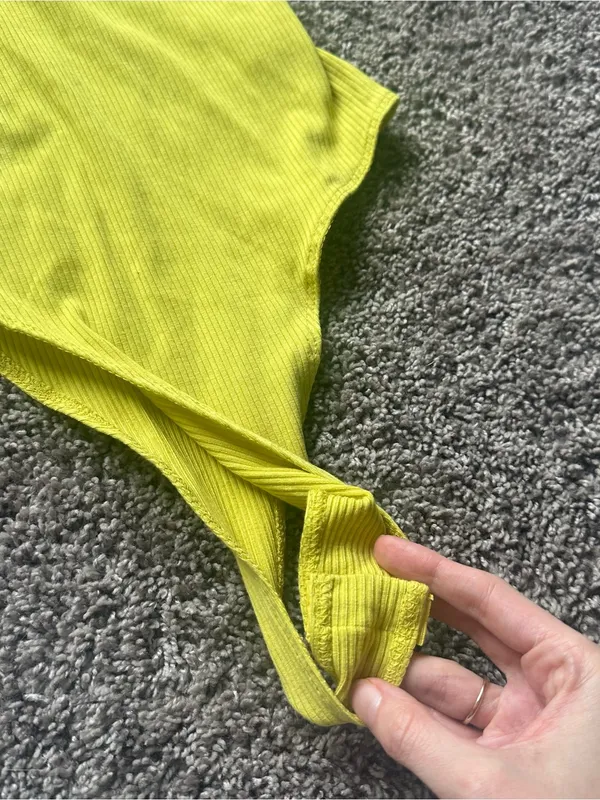 Timing Lime Ribbed Bodysuit with Built-In Cups and Spaghetti Straps - Image 3