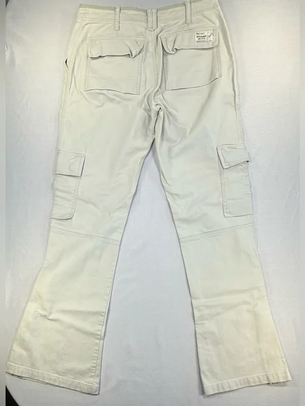 Abercrombie & Fitch Women’s Cream Cargo Pants Low Rise Flare Leg Zip Hem Sz 10 - Image 7