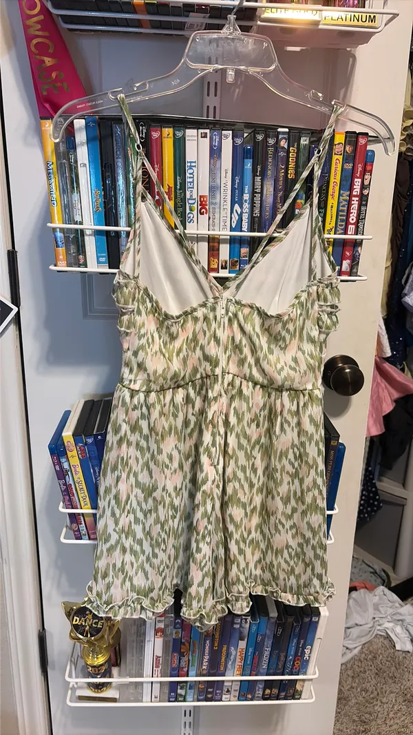 A green and pink cheetah romper that I got from Francesca’s several years ago. - Image 2