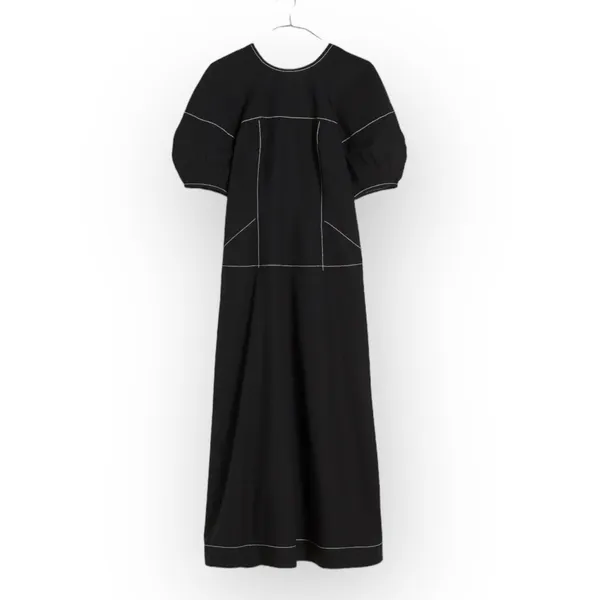 Madewell Jinni Puff-Sleeve Midi Dress Women's 0 Black Drop-Waist V-Back NWT - Image 5