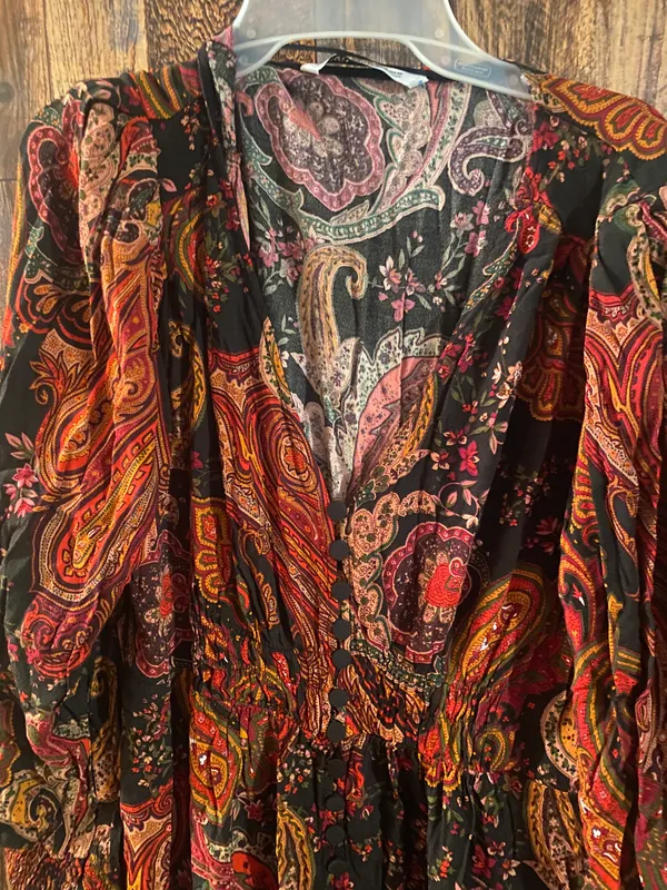 ZARA paisley dress midi v neck XXL 44 length x 17 inch - Image 4