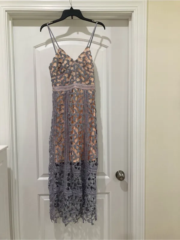 Elliatt Light Grey Lace Maxi Dress with Nude Lining - Image 3