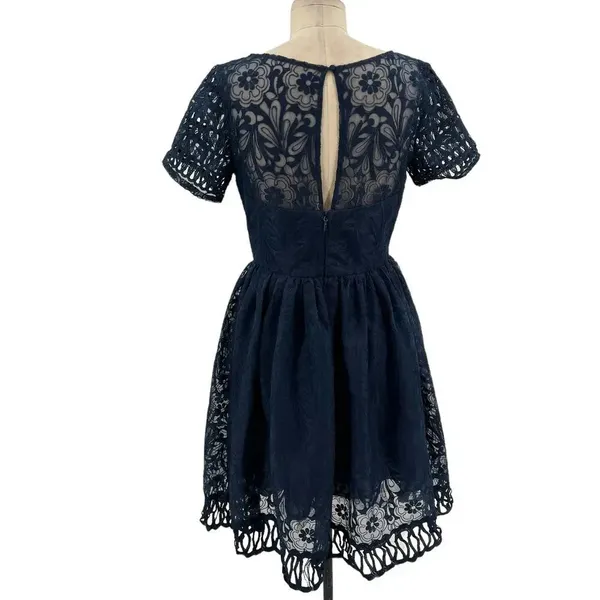 Chi Chi London‎ Sheridan Dress Navy Blue Embroidered Short Sleeve UK 12 US 8 - Image 9