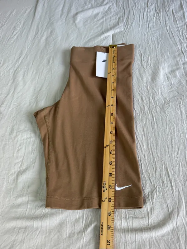 Nike Women's Tan Bike Shorts with White Swoosh - Image 6