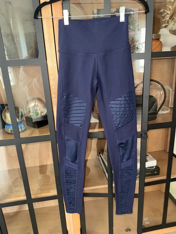 ALO navy moto leggings high waisted rise mesh ribbed y2k rich glossy - Image 2