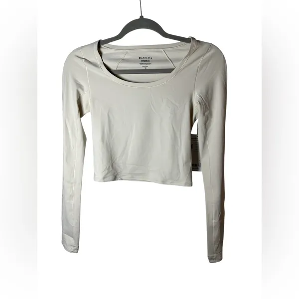 Athleta Transcend‎ Long Sleeve Crop Top cream Scoop Neck Size XS NWT - Image 3