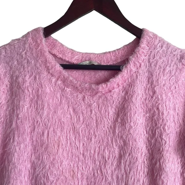 Zara Women Cropped Top L Pink Fuzzy Eyelash Knit Y2K Coquette‎ Indie Festival - Image 3