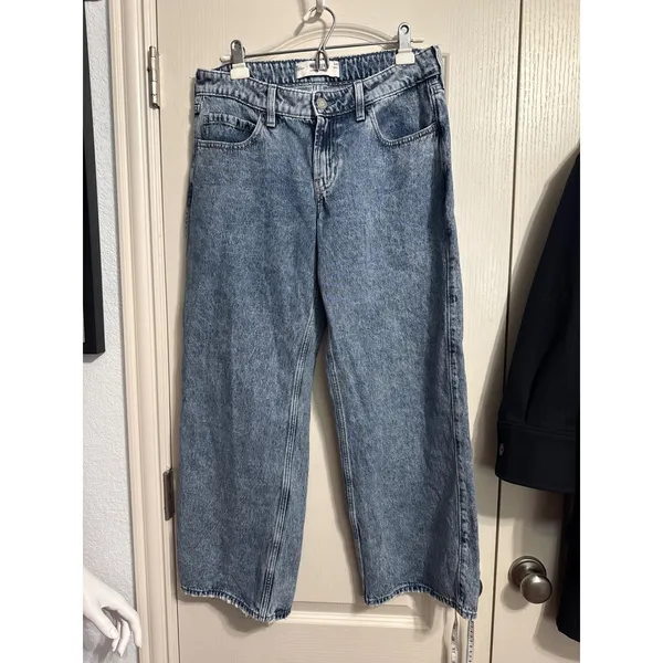 Hollister Low Rise Wide Leg Baggy Jeans Acid Wash Denim 8S Short - Image 2
