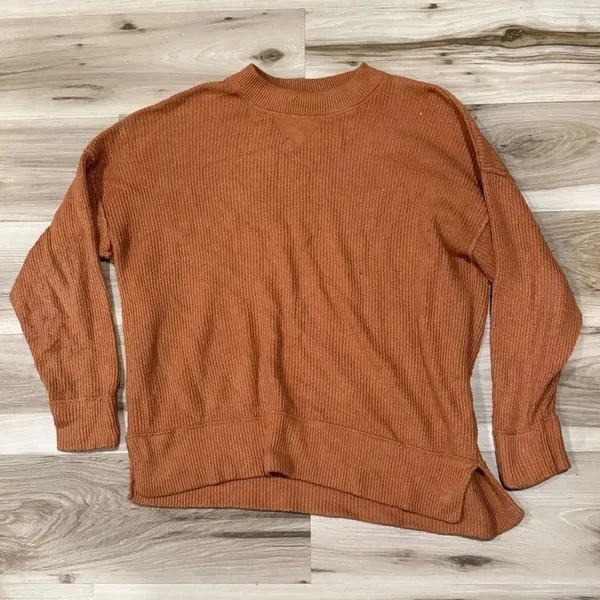 Aerie Cozy Up Ribbed Oversized Pullover Sweater Rust Orange Women’s Medium - Image 2