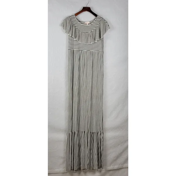 Hailey & Co Womens Maternity Dress L White Black Striped Ruffled Maxi Tiered - Image 2