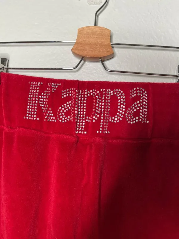 Kappa Womens Red Velour banda Rhinestone Logo Track Pants Size L - Image 3