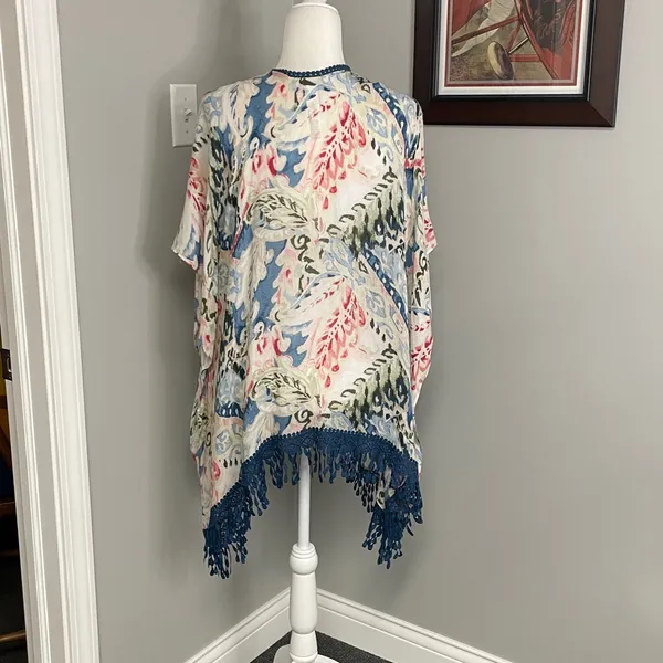 Chicos Floral crochet tassel loose cardigan shawl lightweight colorful S/M - Image 4