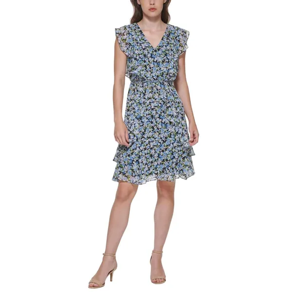 NEW Tommy Hilfiger Chiffon Floral Fit & Flare Dress Sky Captain / Blue Multi 4 - Image 7