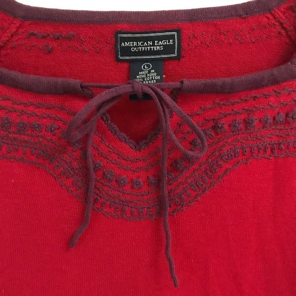‎American Eagle deadstock red cropped embroidered short sleeve sweater L - Image 4