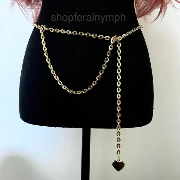 Gold Y2K Heart Charm Flat Link Draped Chain Belt, Fits Up to 48 Inches, X7GA1369 - Image 5