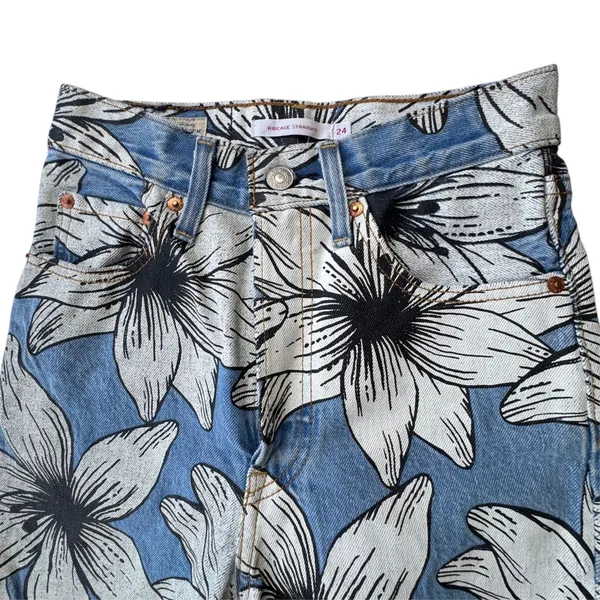 Levis x Farm Rio Ribcage Straight Jeans Womens 24 Blue Tropical Ankle High Rise - Image 4
