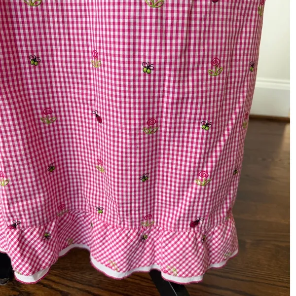 Vintage Y2K Midi Pink White Gingham Embroidered Flower Butterfly Slip Skirt - Image 5