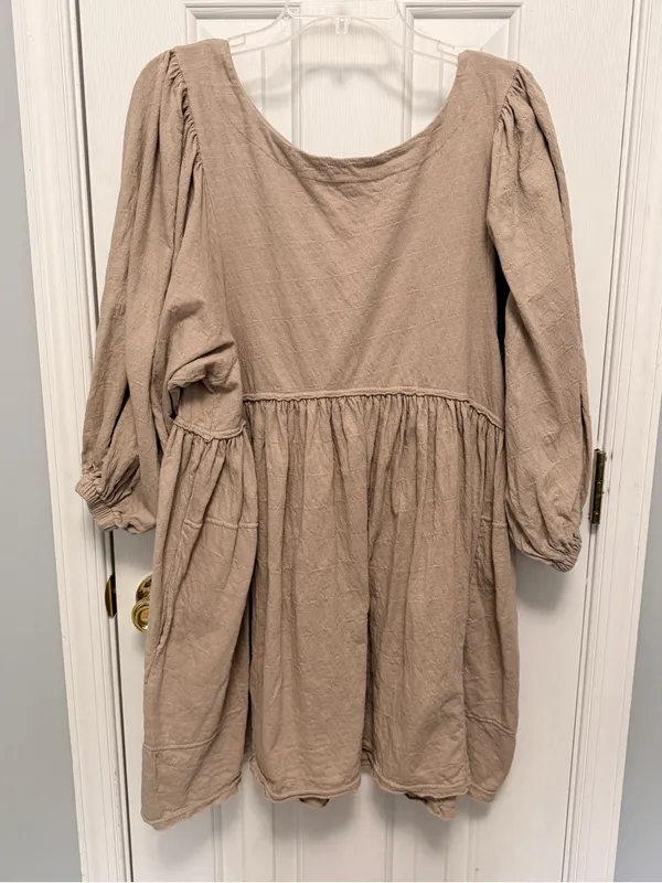 Free People FP Beach Get Obsessed Babydoll Mini‎ Dress Tan Size S - Image 5
