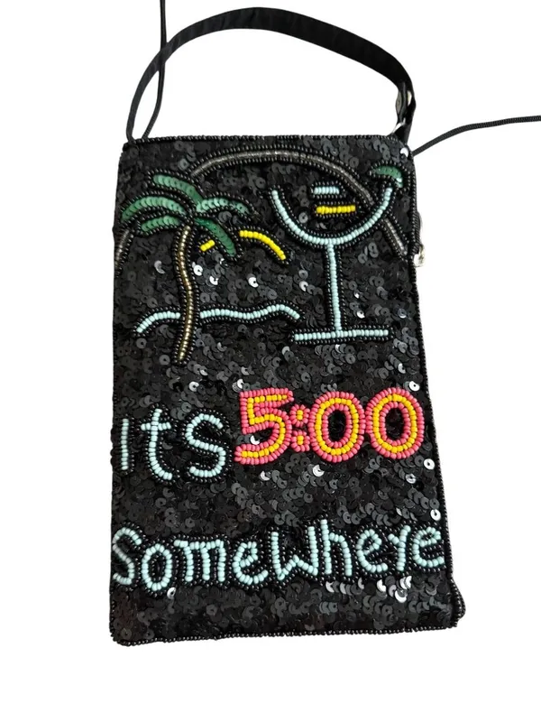 ITS 5 O’CLOCK SOMEWHERE Beaded Mini Crossbody Bag Black - Image 2
