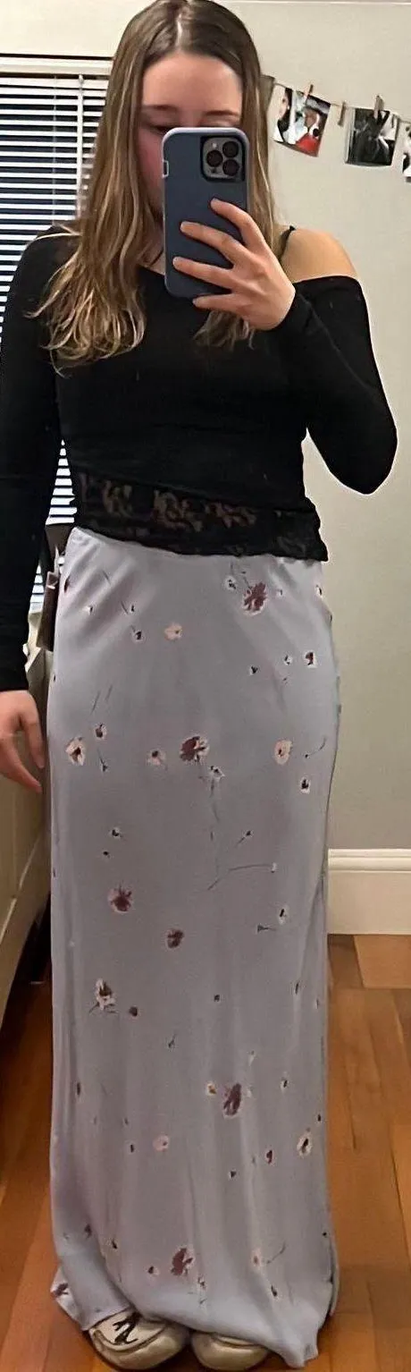 Maxi Length Light Blue Floral Skirt Size M - Image 2