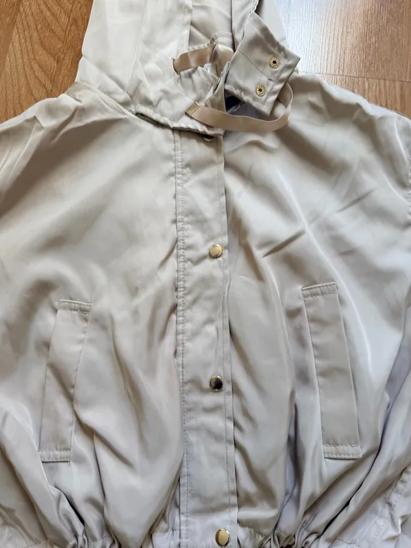 Stone Cream Hooded Varsity Jacket with Drawstring Hem XS/TP - Image 4