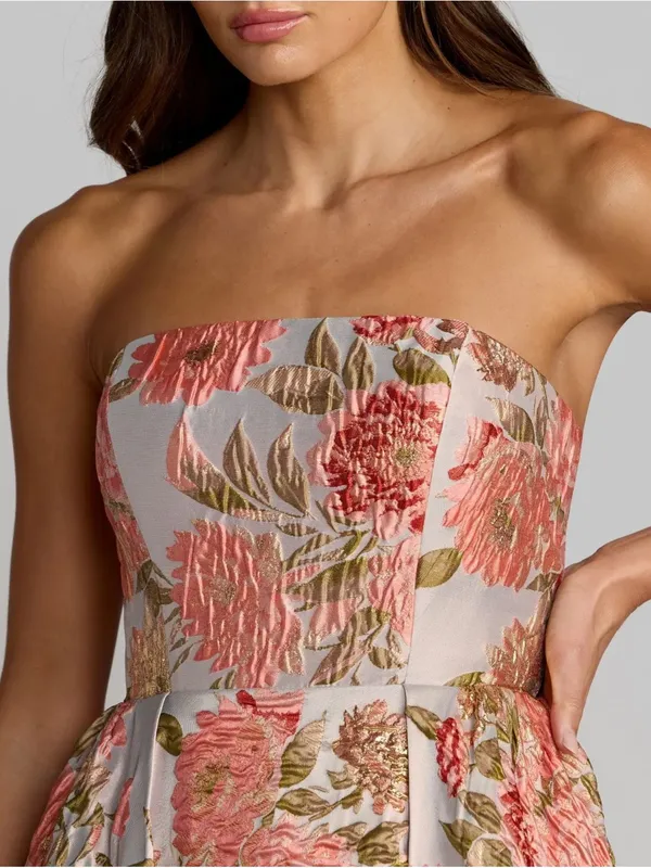MAC DUGGAL 69169 Pink Strapless Floral Brocade Ball Gown With Pockets Size 2 - Image 4