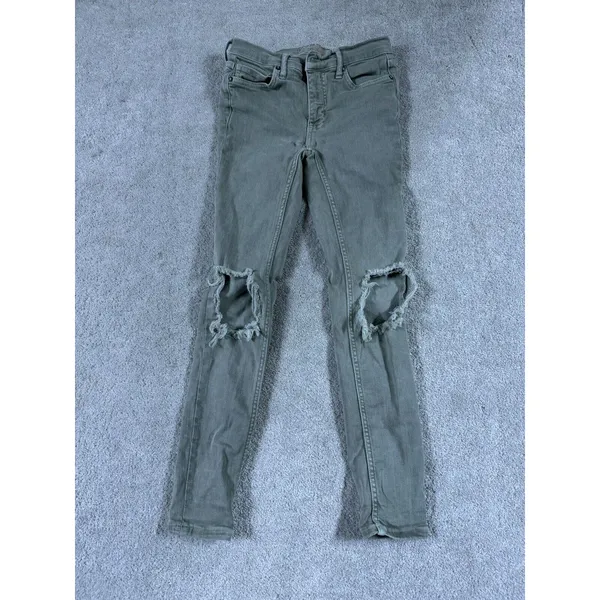 Free People‎ Women's Green Distressed Skinny Jeans Size 24 - Image 2