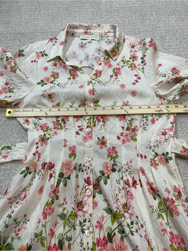 Floral Button-Front Midi Dress in Cream and Pink Size M - Image 12