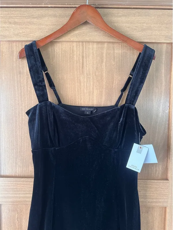 NWT Good American Black Velvet Mini Dress Women’s size XL - Image 3