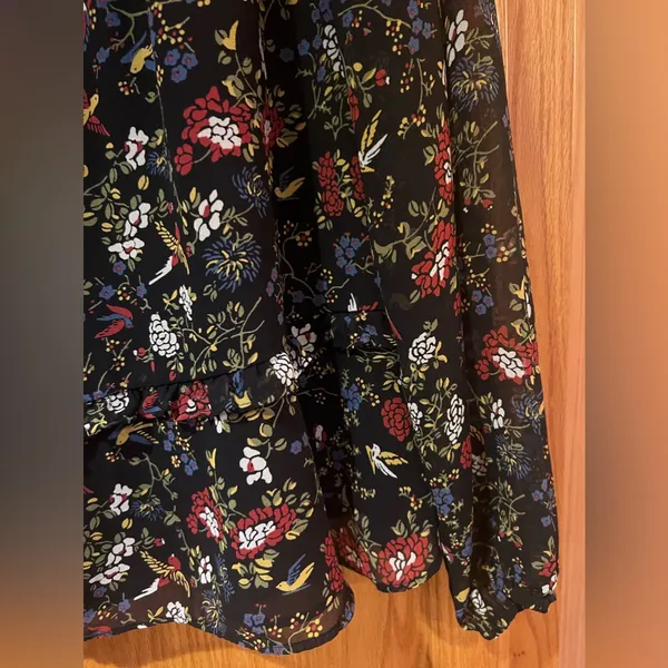 Madewell Sheer-Sleeve Ruffle Peplum Top Blouse in Black Finch Floral‎ Size Large - Image 11