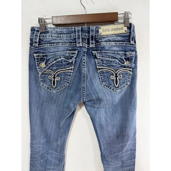 Rock Revival Johanna Straight Jeans Women's 28 Blue RJ8250T25 Embellished Boho - Image 3