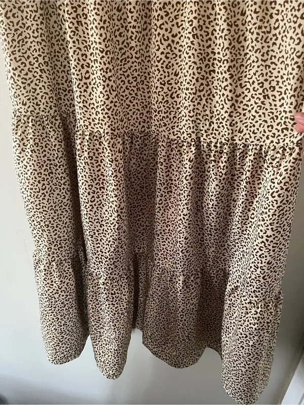 PRETTYGARDEN NWT Beige Brown Leopard Print Puff Sleeve Midi Dress Medium Romantic Modest - Image 4