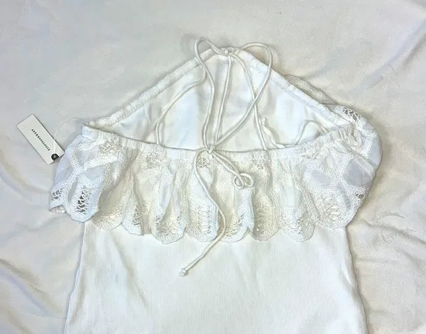 Anthropologie halter top ruffled Color: White size M NWT - Image 8