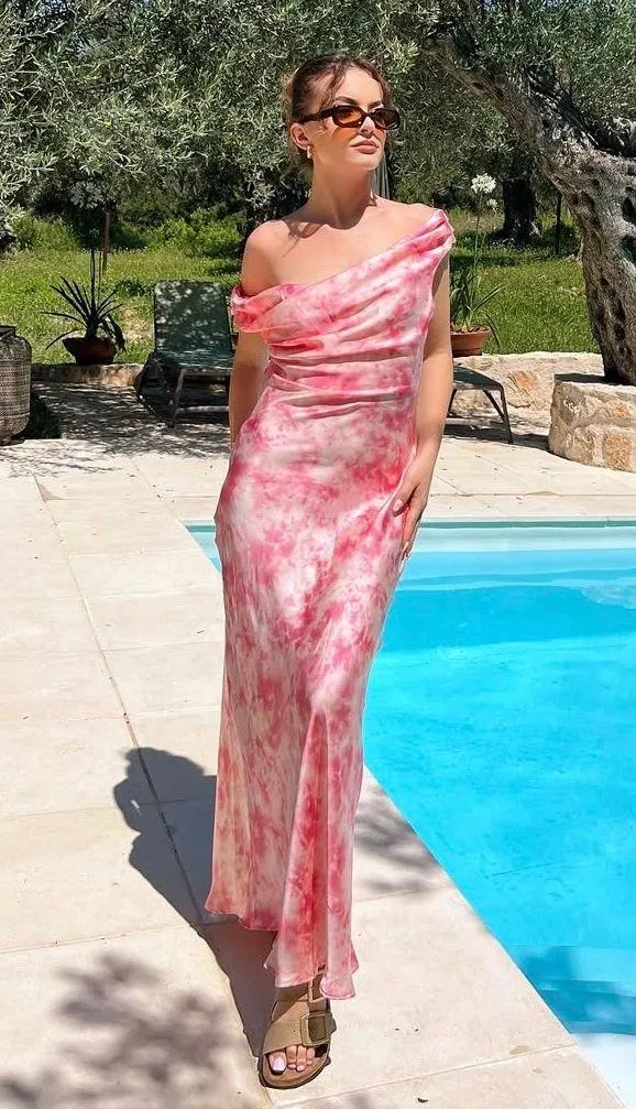 Zara maxi satin dress Tie-Dye crown neck bohemian casual summer vacation - Image 2