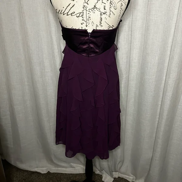Women's Size 6 Xscape by Joanna Chen Strapless Satin Chiffon Dress in Eggplant - Image 4