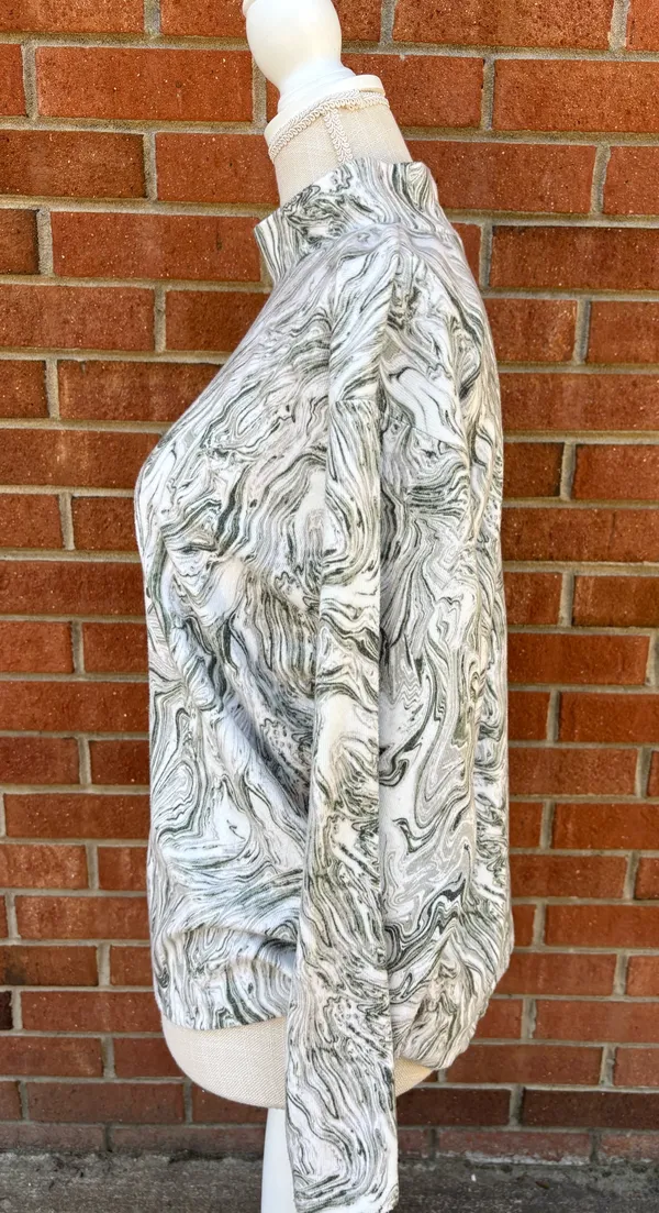 Zara Top Size S Long sleeved Khaki Green Cream Marble Print Mock/turtle Neck - Image 4