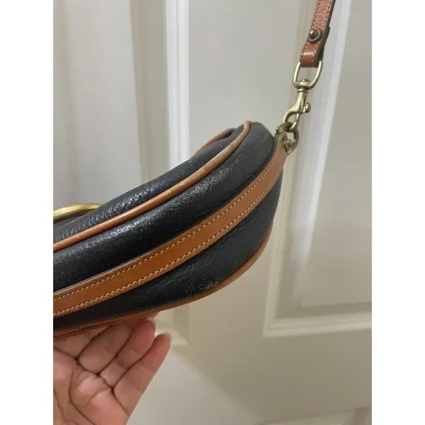 Vintage Dooney & Bourke Horseshoe Brass Bit Clutch Saddle Bag Black USA - Image 10