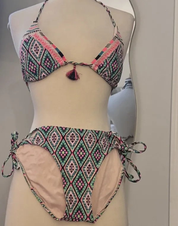 Xhilaration Neon Pink, Teal & Black Aztec Print Bikini Set - Image 2