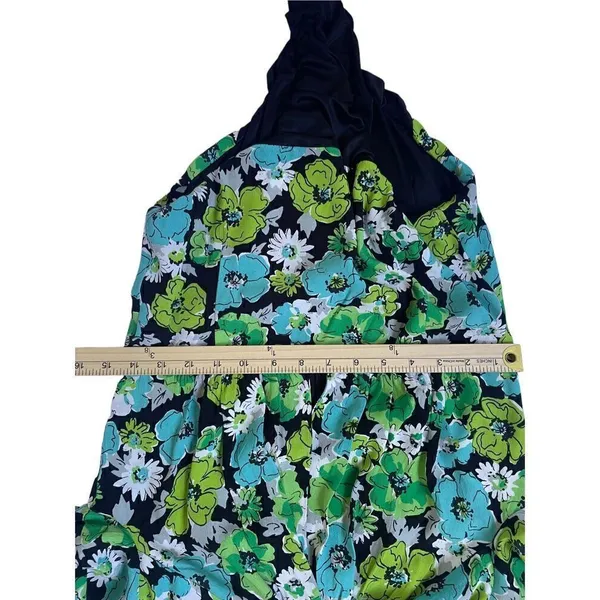 NWOT. Zara Draped Floral Blue Green Long Sleeve Cut Out Bodysuit M - Image 3