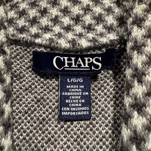 Houndstooth Sweater Vest Shawl Collar Gray L Button Up Preppy Academia Chaps - Image 2