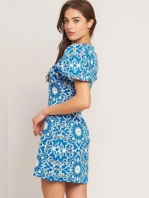 Jewel Neck Mini Crepe Cocktail A-Line Dress Flying Tomato Large - Image 3