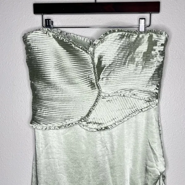 NEW Meshki Sage Green Ruched Petals Larissa Strapless Satin Maxi Dress - Image 6