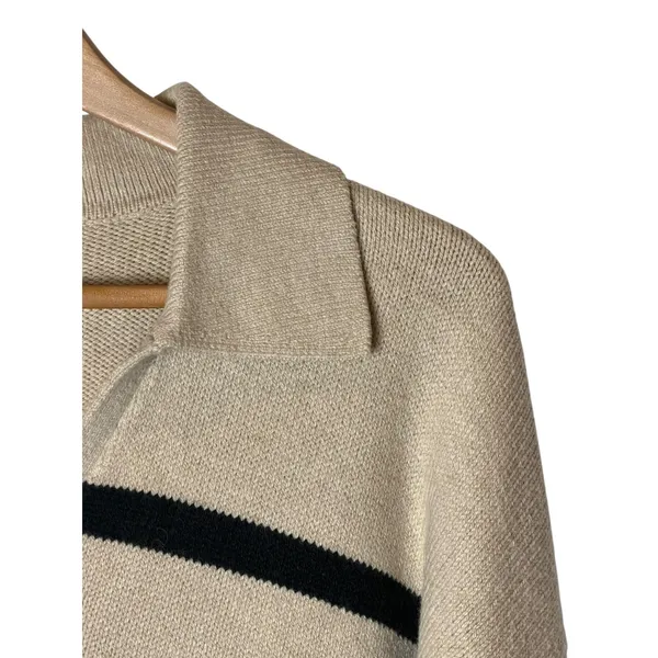 Old Navy Striped Cotton Polo Sweater Women Large Tall Tan Striped Preppy Knit‎ - Image 6