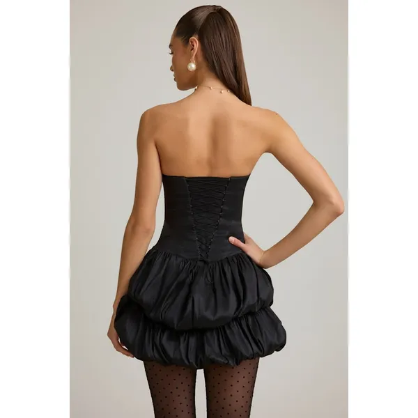 Oh‎ Polly Laela Satin Bubble Hem Corset Mini Dress – Black Sz 0 NWT - Image 3