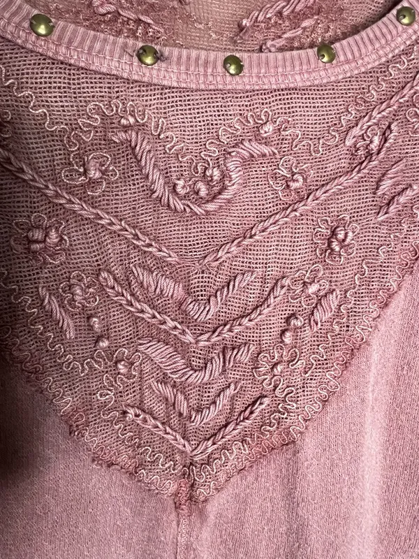 Free‎ People Embellished Embroidered Sheer Lace Boho Mauve Long Sleeve Top - Image 6