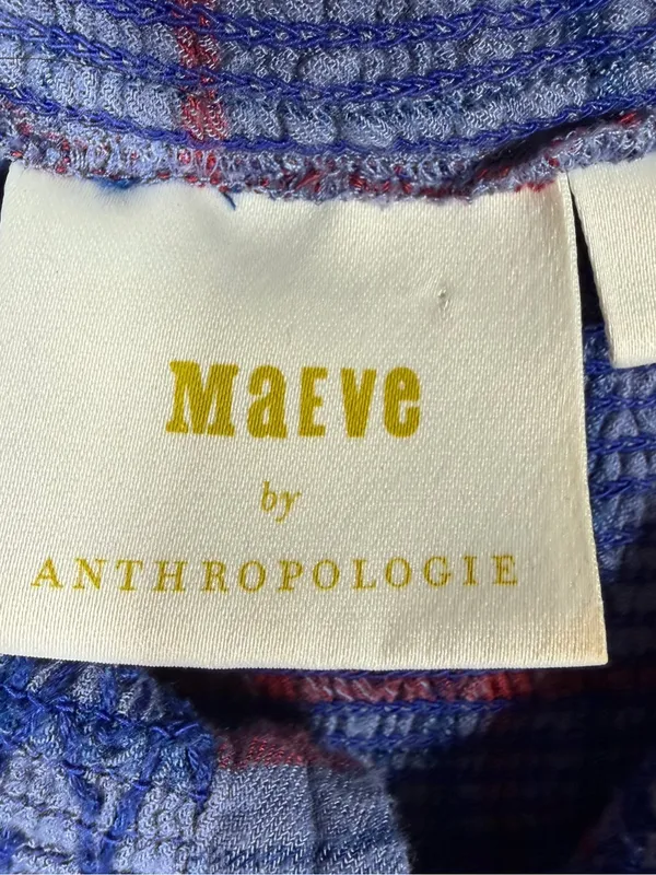 Anthropologie Maeve Blue Lise Plaid Smocked Button‎ Up Top - Image 3